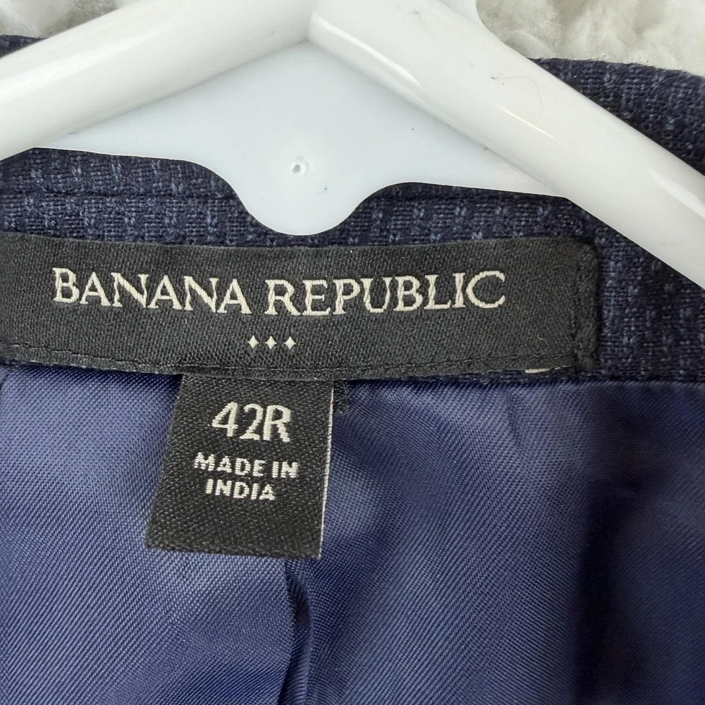 Banana Republic‎ Suit Jacket Mens 42R Blue Slim Fit Stretch Striped 2 Button
